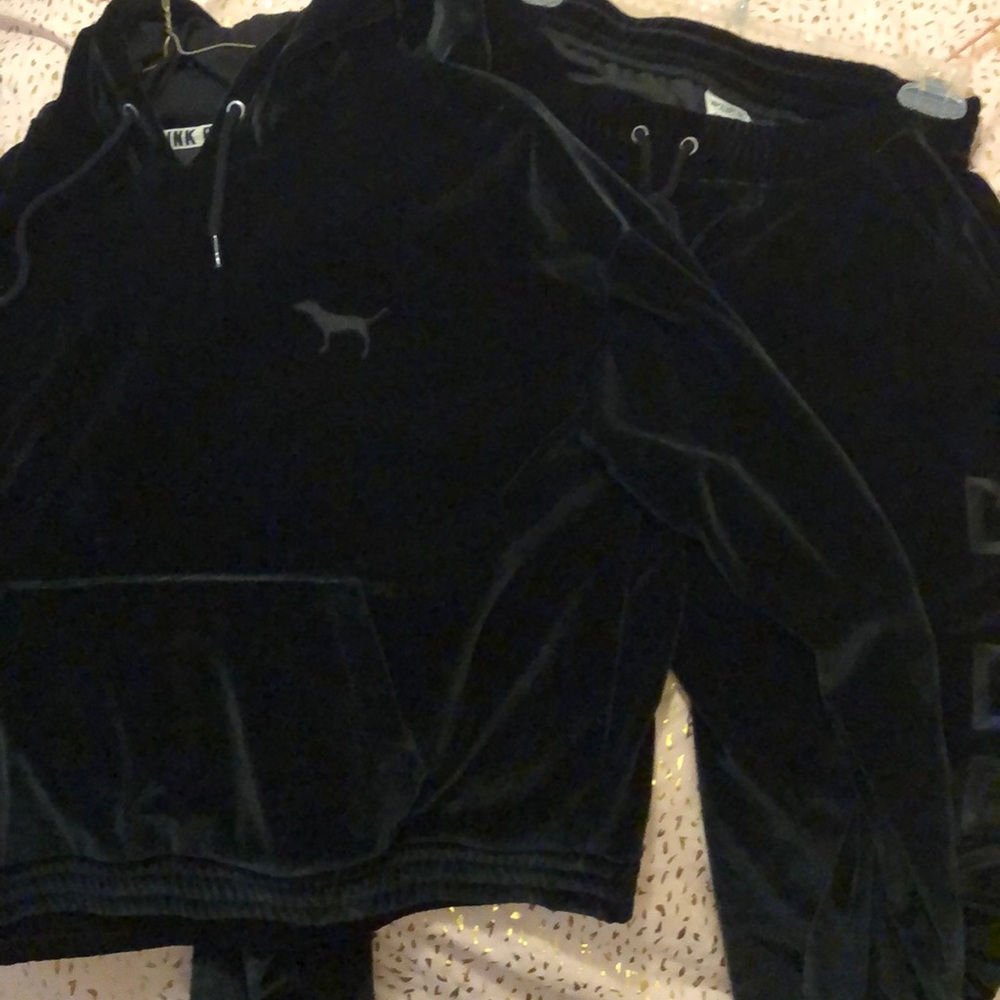 Pink Black Velvet Matching Jogging Suit
